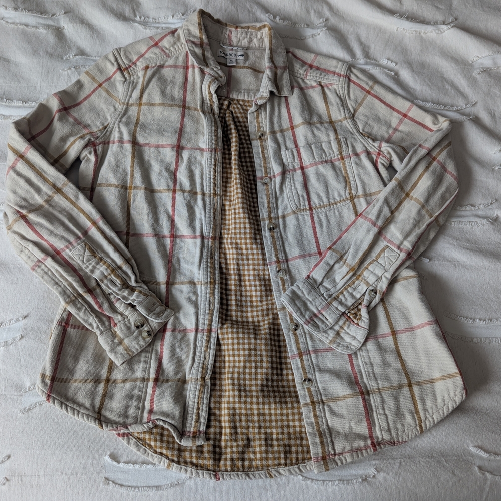 Toad & Co Cream and Tan Plaid Shirt-Jacket